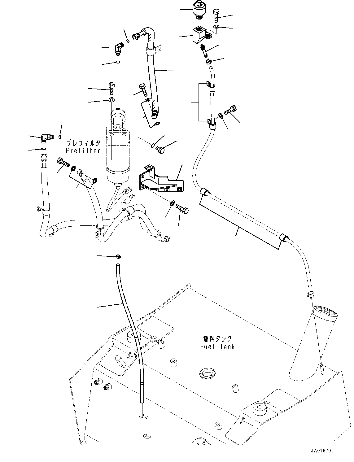 Wheel Loaders Komatsu / WA250-6 S/N 75053-UP(0000453c) / Fuel Tank, Prefilter and Mounting (#75053-)(D001003 : D0100-001003)