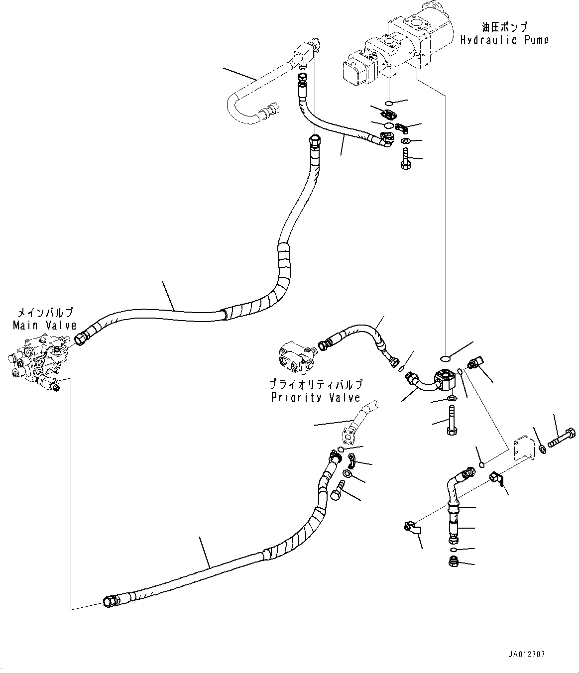 Wheel Loaders Komatsu / WA250-6 S/N 75053-UP(0000453c) / Hydraulic Piping, Work Equipment Control Proportional Pressure Control (PPC) Piping (1/2) (#75053-)(H014002 : H4200-001002)