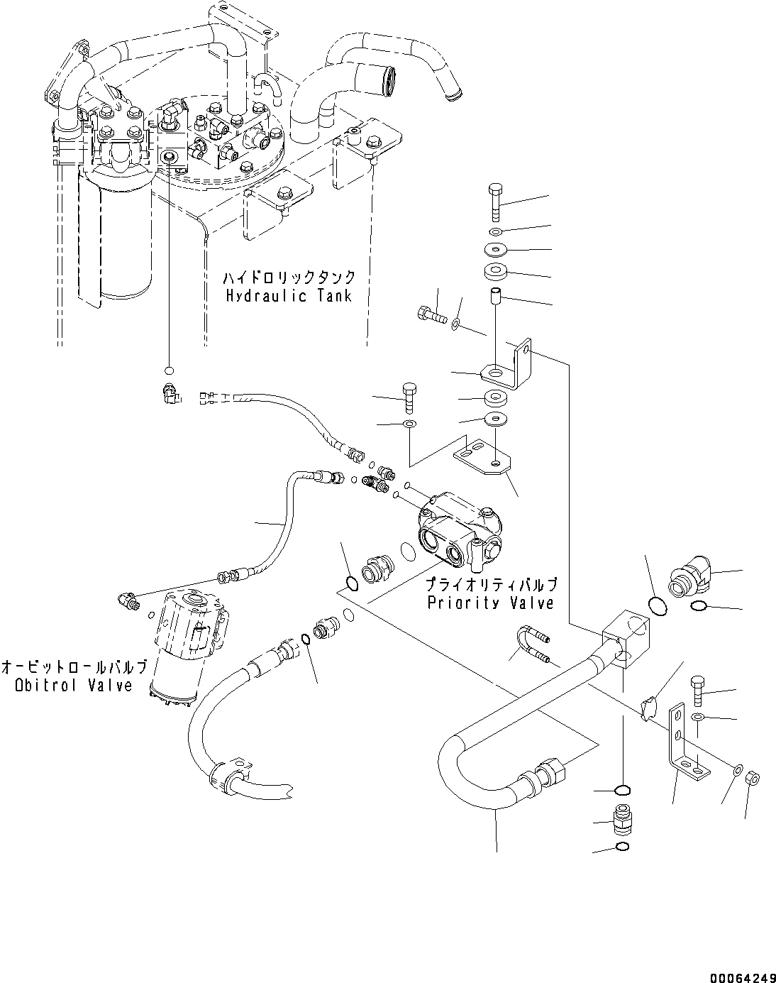 Wheel Loaders Komatsu / WA250-6 S/N 75053-UP (North America Standard Machine)(0000454c) / Steering Control Valve, Control Valve to Hydraulic Tank Piping (#77256-)(H007002 : H0122-002001A)