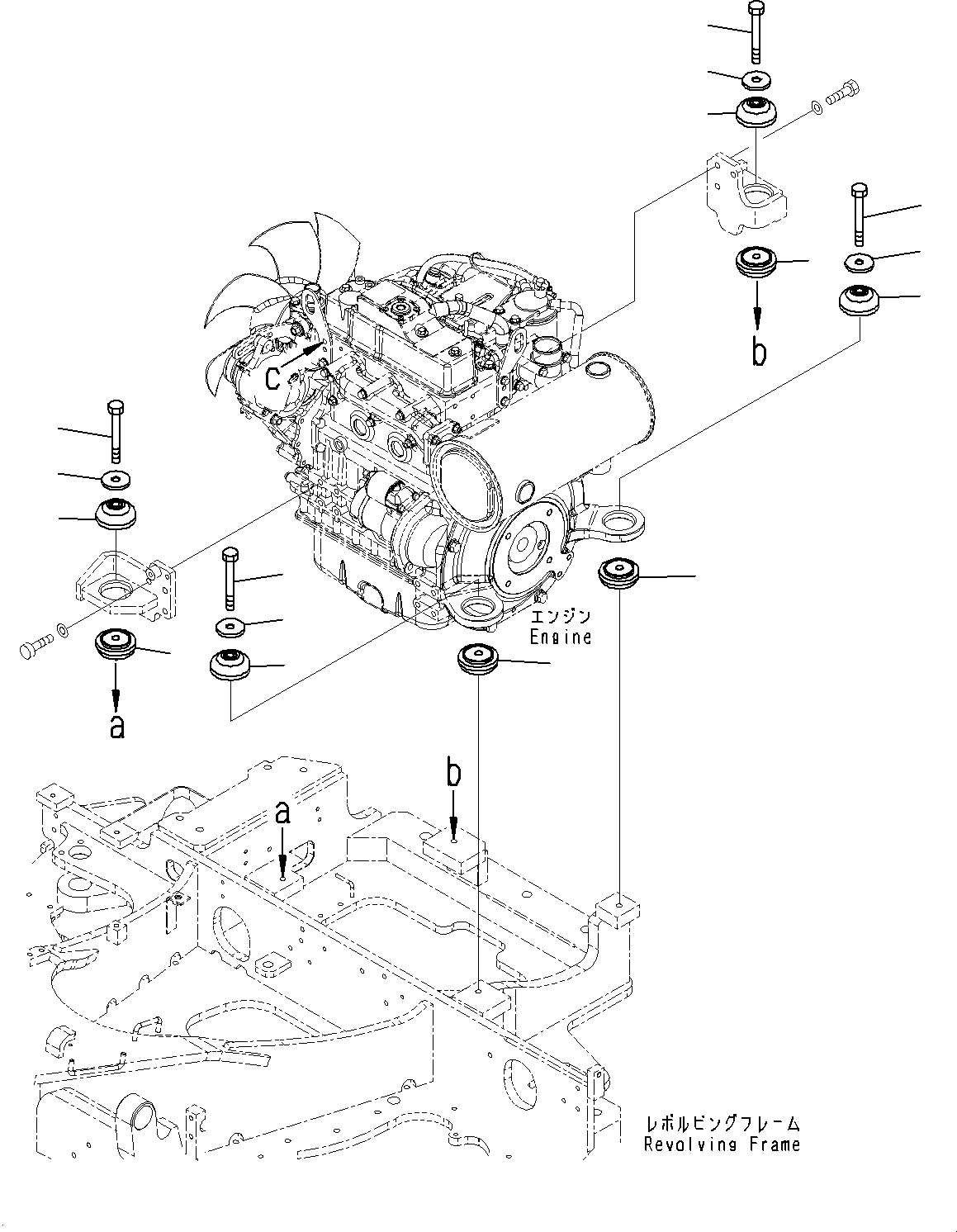 Excavators Komatsu / PC35MR-3 S/N 16595-UP(0000460c) / Engine Mounting (#16595-)(B001001 : B0100-001001)