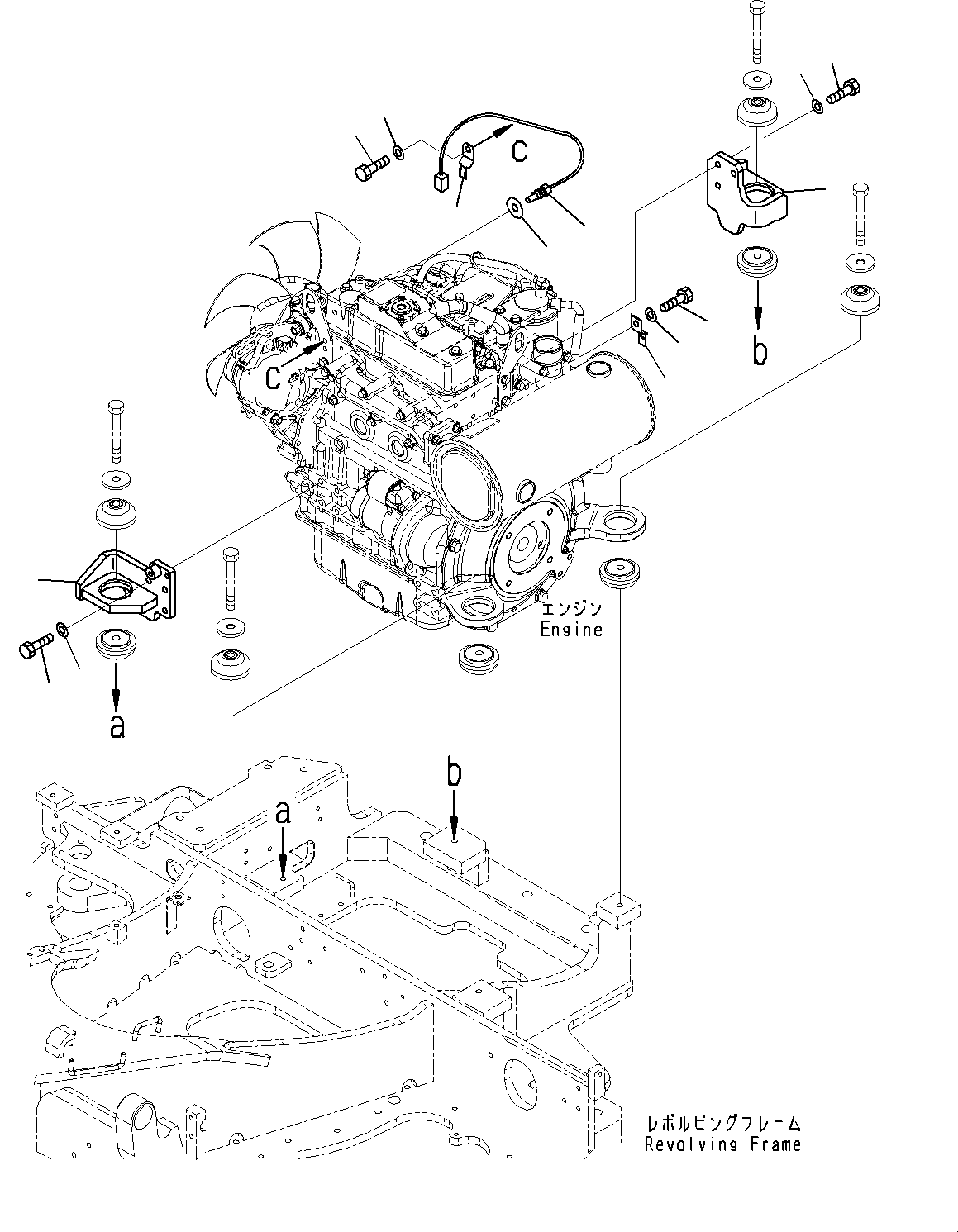 Excavators Komatsu / PC35MR-3 S/N 16595-UP(0000460c) / Engine Unit, Mounting (1/2) (#16595-19178)(B010001 : B9999-014001)