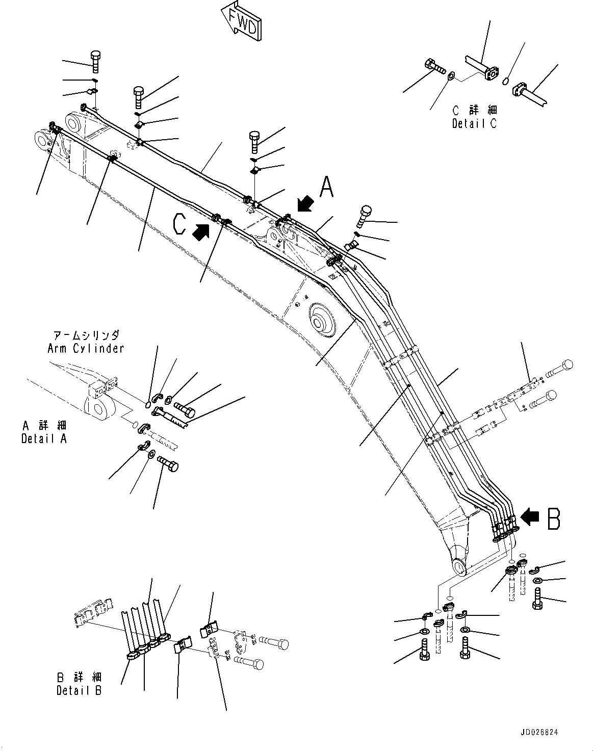 Excavators Komatsu / PC220-8 S/N 85001-UP(0000463c) / Boom, Arm and Bucket Cylinder Piping (#85001-)(T009003 : T1110-012003)