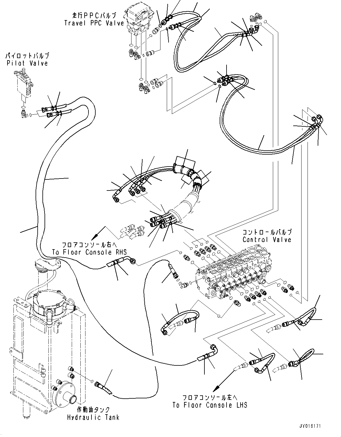 Excavators Komatsu / PC30MR-3 S/N 32725-UP (EU Spec.)(0000466c) / Control Valve, PPC Piping (#32725-33500)(H009016 : H0120-007016)