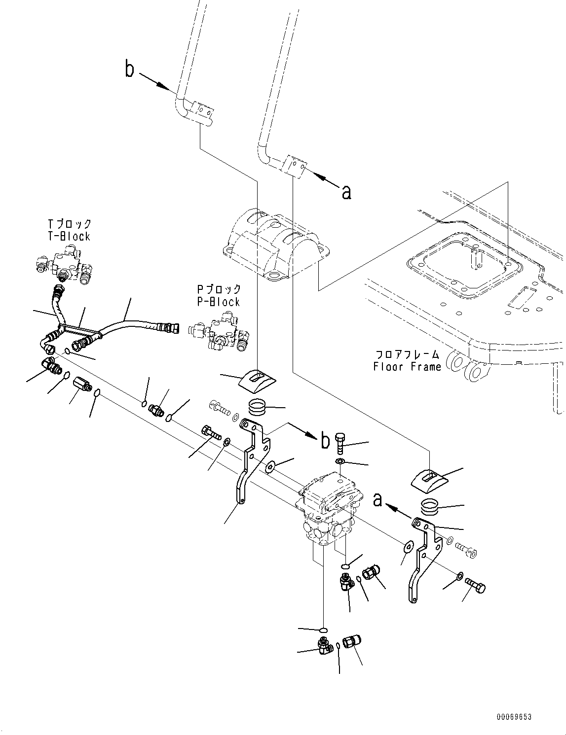 Excavators Komatsu / PC30MR-3 S/N 32725-UP (EU Spec.)(0000466c) / Floor Frame, Floor, PPC Piping for Travel Valve (#32725-33500)(K049004 : K1110-013004)