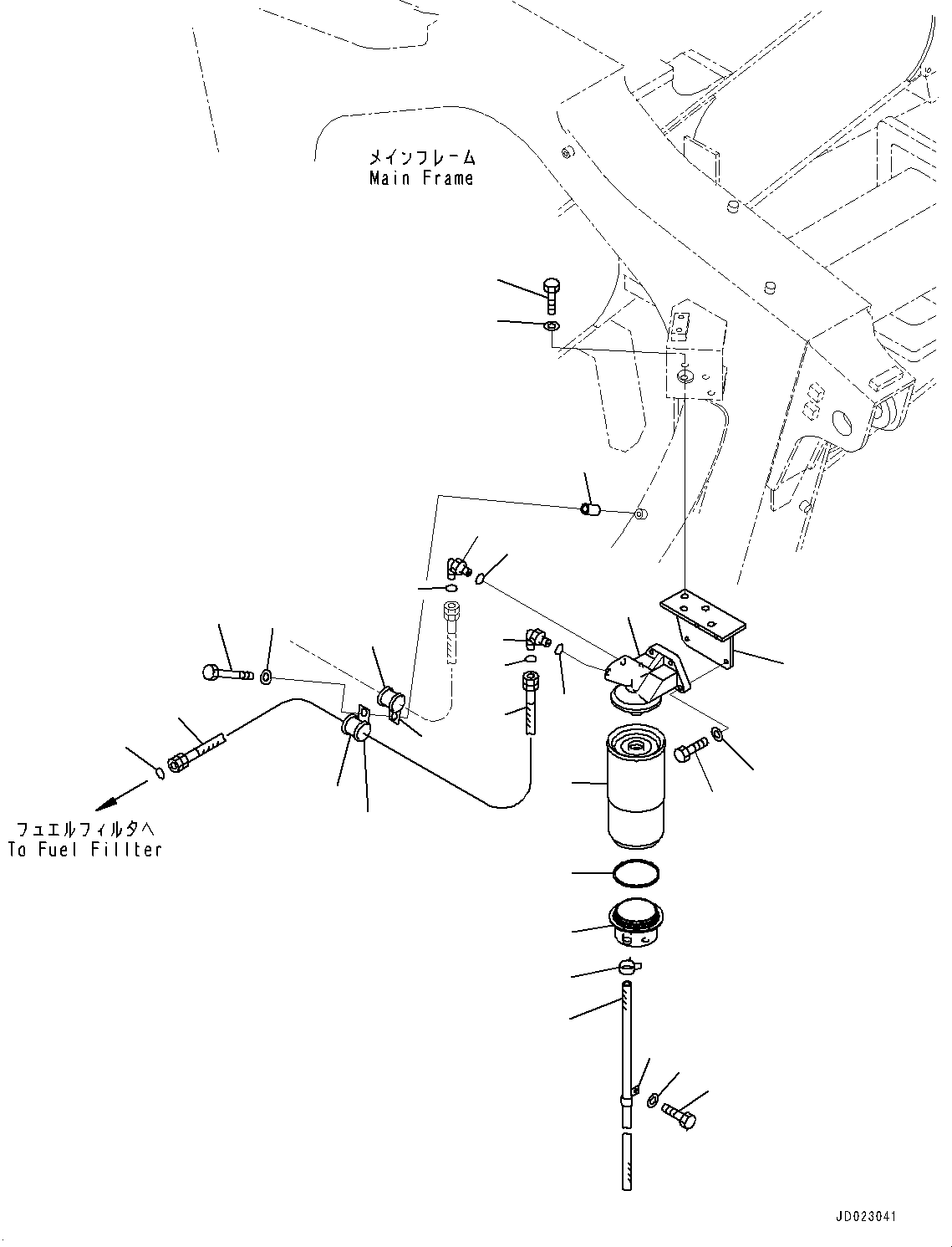 Komatsu parts book diagram for HD405-7 S/N 7594-UP: FUEL PIPING, FUEL FILTER (#7590-)