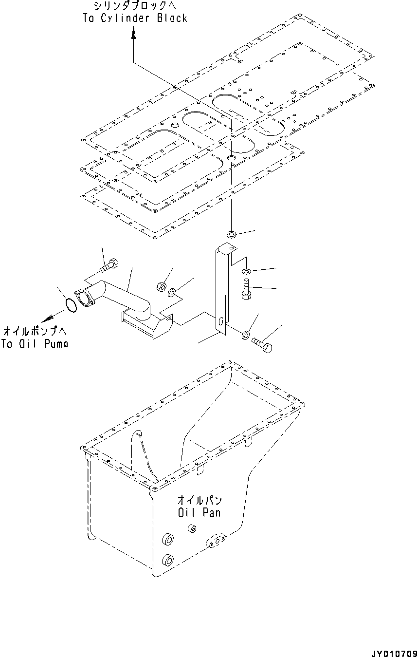 Engines Komatsu / SAA12V140E-3B S/N 502254-505076 (For HD785-7)(0000502C) / Engine Oil Pan, Suction Tube (#502254-)(B016004 : A2110-003004)