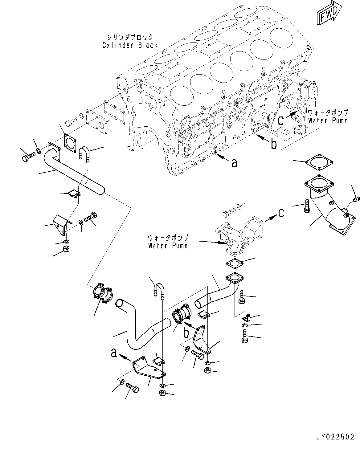 Engines Komatsu / SAA12V140E-3B S/N 502254-505076 (For HD785-7)(0000502C) / Water Pump, Bypass Tube (#502254-)(E011003 : A5010-002002)