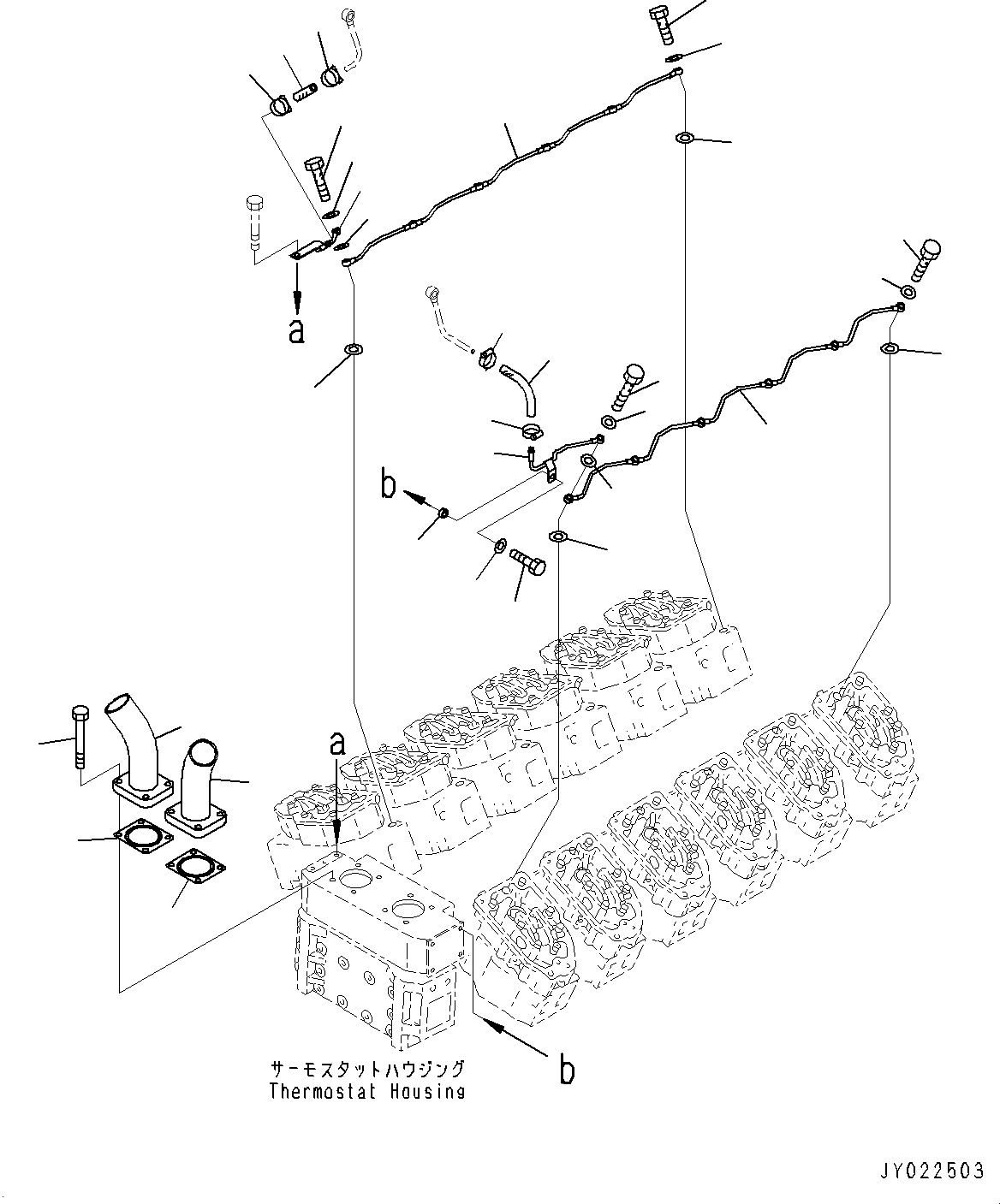 Engines Komatsu / SAA12V140E-3B S/N 502254-505076 (For HD785-7)(0000502C) / Water Pump, Air Vent and Water Outlet Tube (#502254-)(E011004 : A5010-002003)