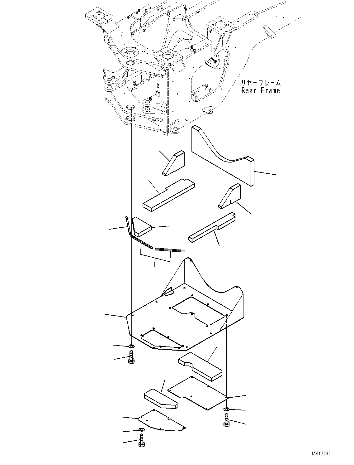 Wheel Loaders Komatsu / WA480-6 S/N 90216-UP(0000532c) / Articulate Lock Bar and Frame Cover, Transmission Under Cover (#90832-)(J017006 : J4190-014005A)