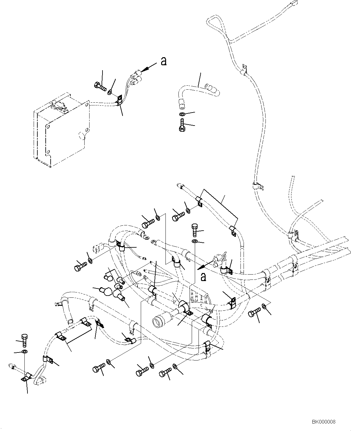 Komatsu parts book diagram for PC800-8E0 S/N K55001-UP: WIRING, WITH 1-SERVICE VALVE, CLIP (2/2)