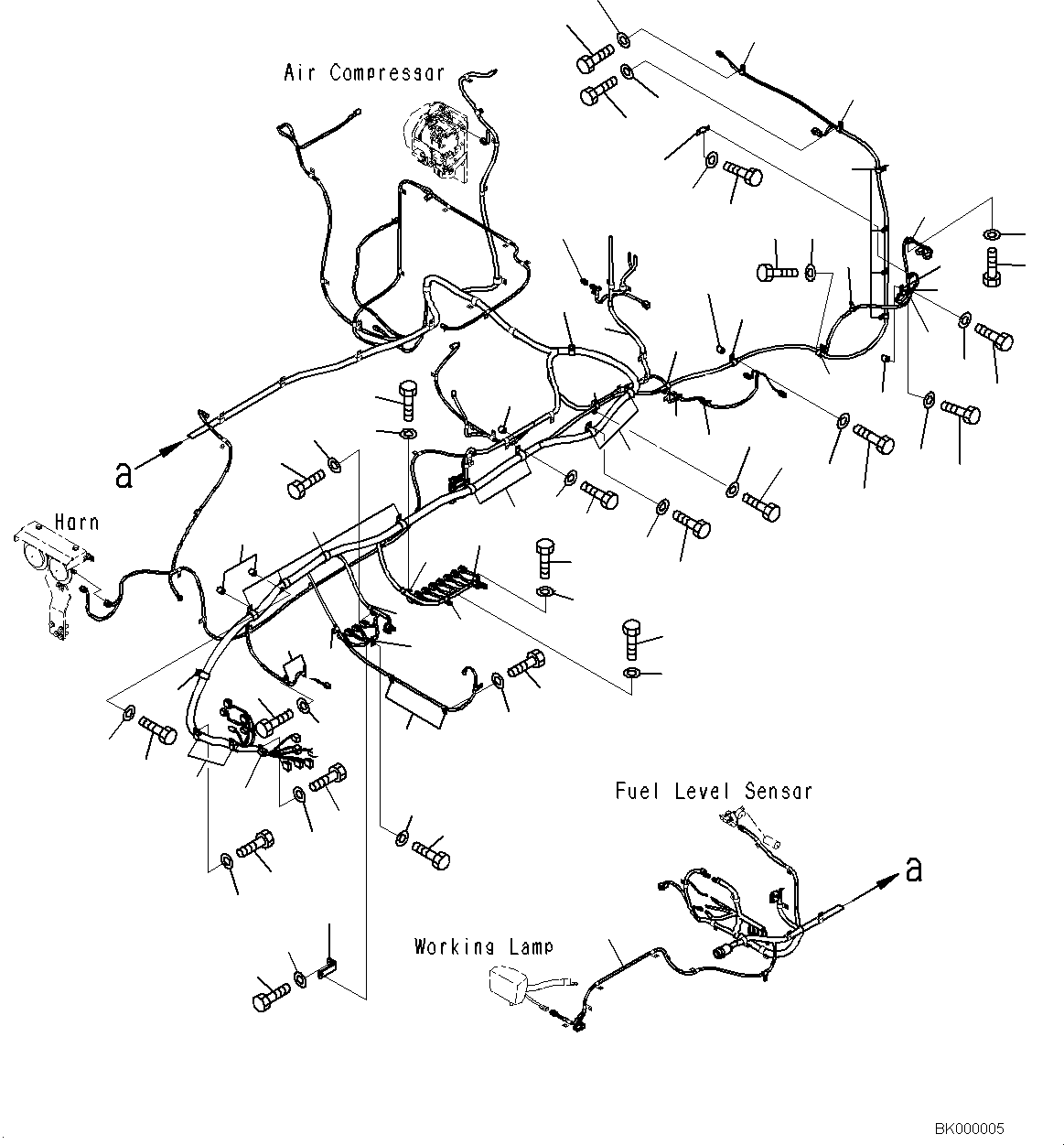 Komatsu parts book diagram for PC800-8E0 S/N K55001-UP: WIRING, WITH 1-SERVICE VALVE, HARNESS AND CLIP (1/2)