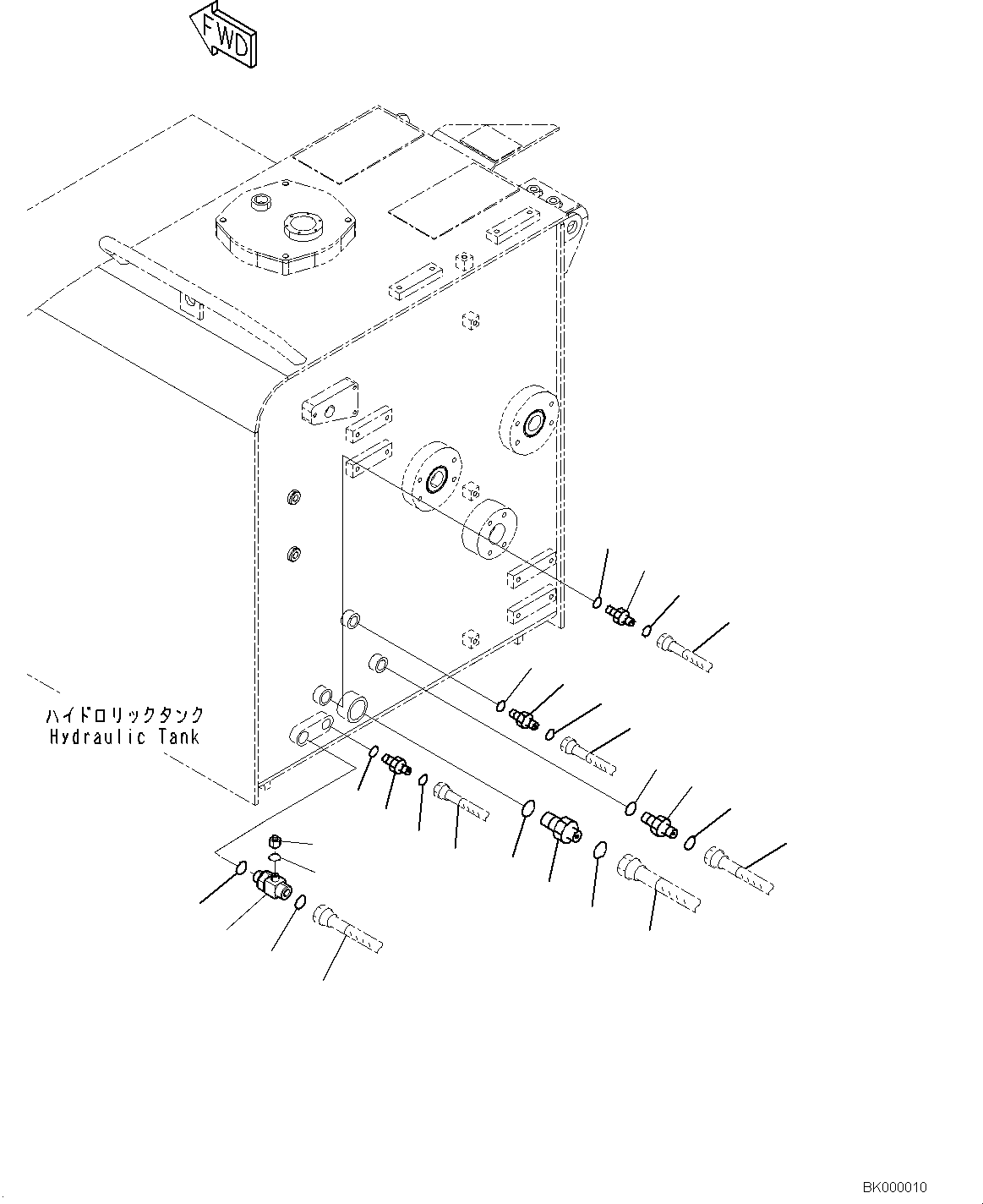 Komatsu parts book diagram for PC800-8E0 S/N K55001-UP: HYDRAULIC TANK, OIL FILLER CAP LOCK AND COVER LOCK, DRAIN PORT