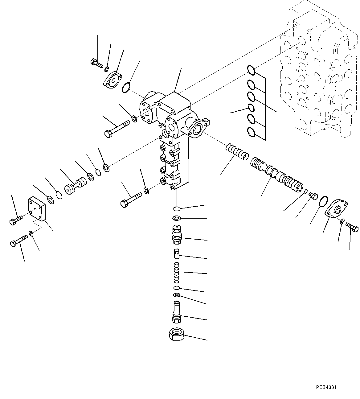 Komatsu parts book diagram for PC800-8E0 S/N K55001-UP: MAIN CONTROL VALVE, CYLINDER LOCK VALVE, BOOM AND ARM, INNER PARTS, 4-SPOOL CONTROL VALVE (6/7)