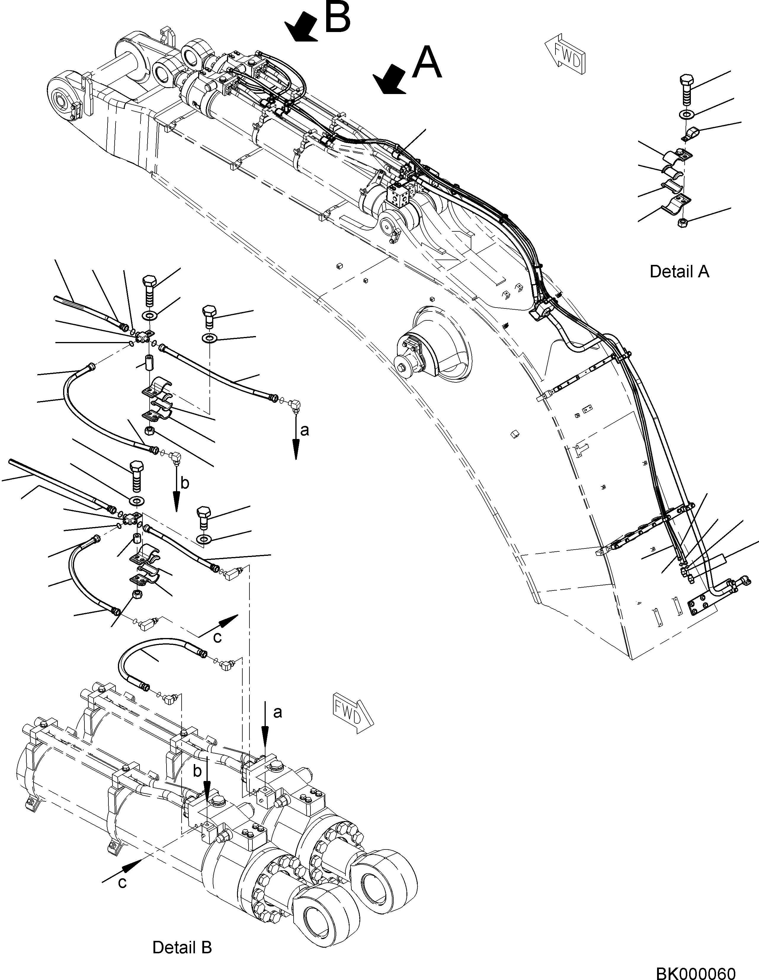Komatsu parts book diagram for PC800-8E0 S/N K55001-UP: BOOM, 7100MM (CLV), ARM CYLINDER PIPING (6/7)