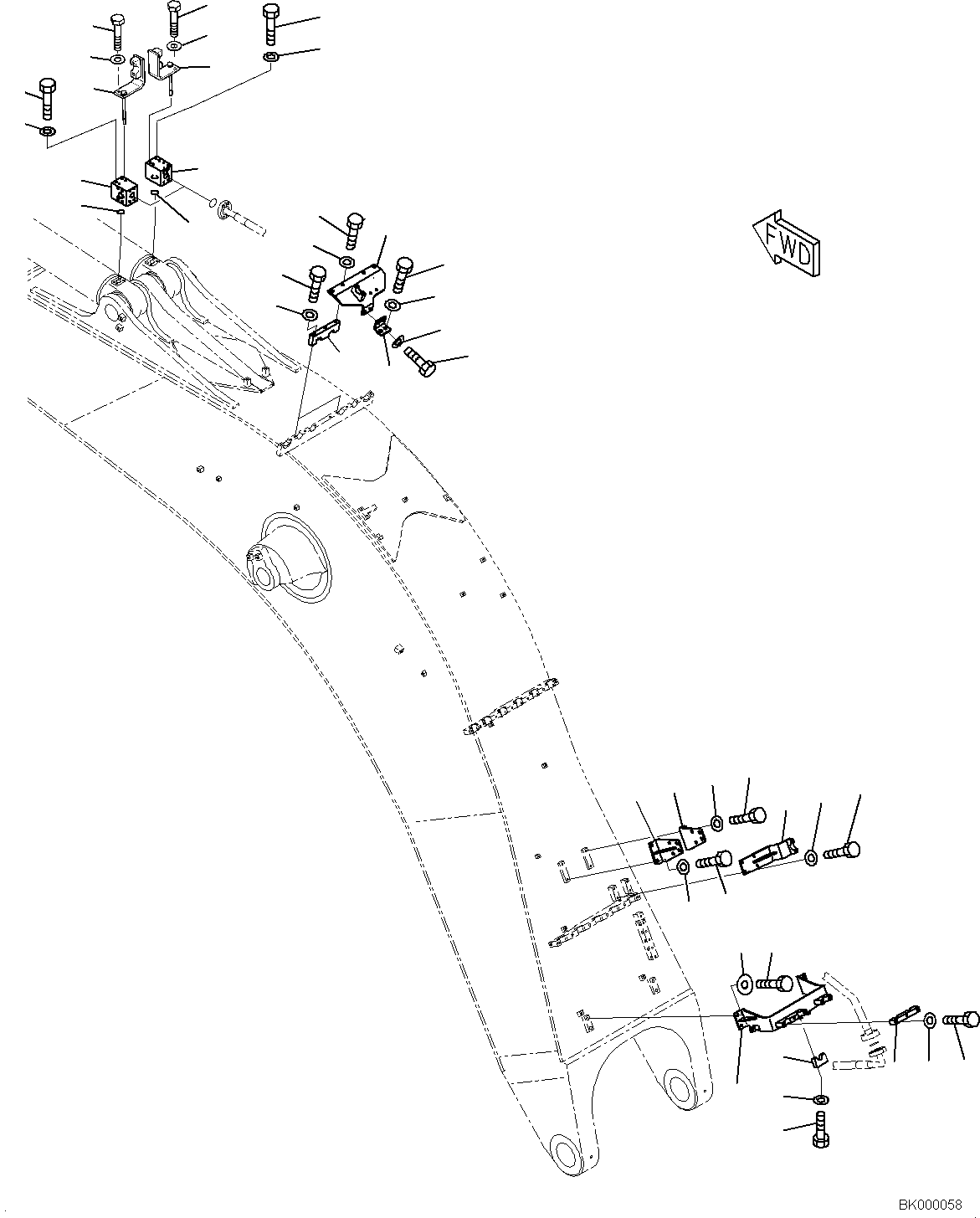 Komatsu parts book diagram for PC800-8E0 S/N K55001-UP: BOOM, 8200MM, (CLV), ARM CYLINDER PIPING (4/7)