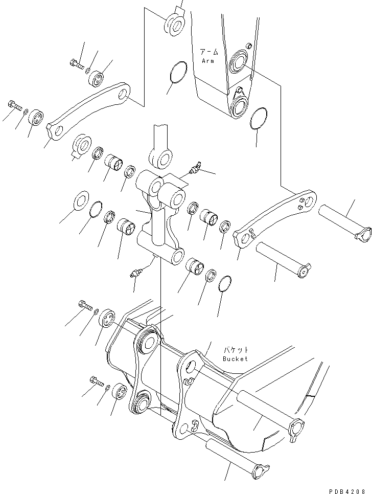 Komatsu parts book diagram for PC800-8E0 S/N K55001-UP: BUCKET LINKAGE, FOR 3600MM ARM