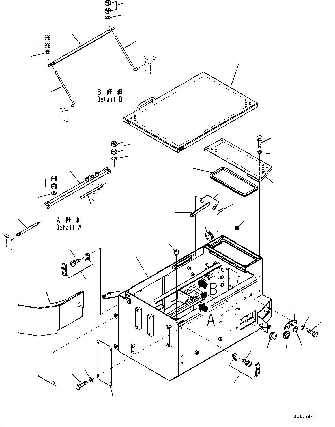 Wheel Loaders Komatsu / WA900-3E0 S/N 60078-UP(0000557C) / Left Battery Box, Battery Box (#60078-)(E002002 : E0101-004002)