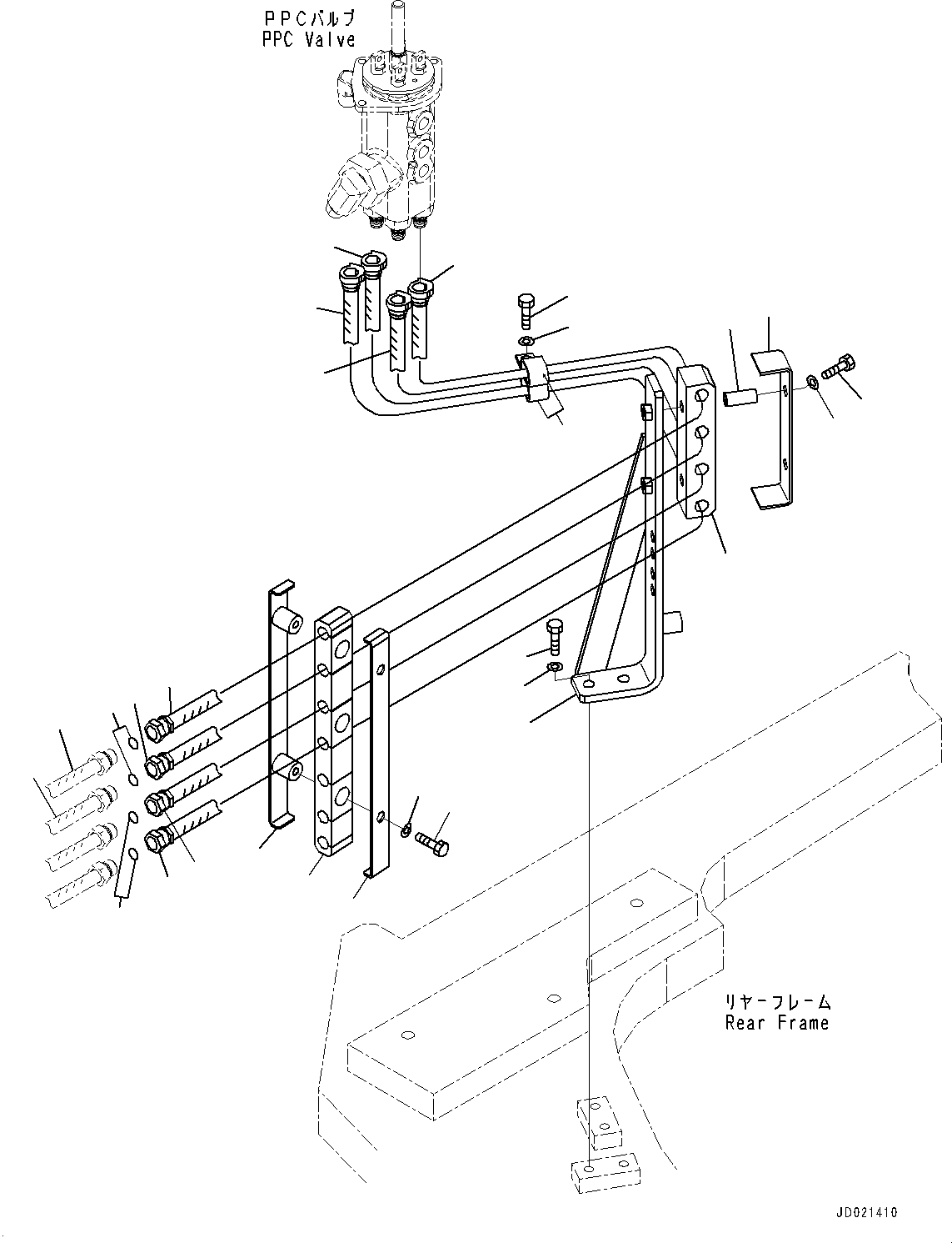 Wheel Loaders Komatsu / WA900-3E0 S/N 60078-UP(0000557C) / Hydraulic Piping, PPC Valve Piping, Front (2/4) (#60078-)(H025025 : H4200-009025)