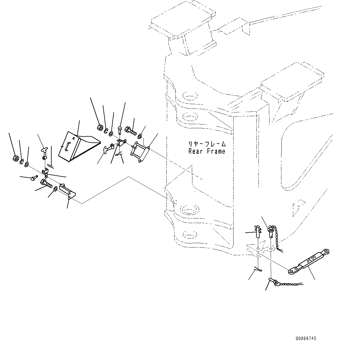 Wheel Loaders Komatsu / WA900-3E0 S/N 60078-UP(0000557C) / Articulate Lock Bar and Frame Cover, Lock Plate and Wheel Stopper (#60078-)(J026001 : J4190-007001)