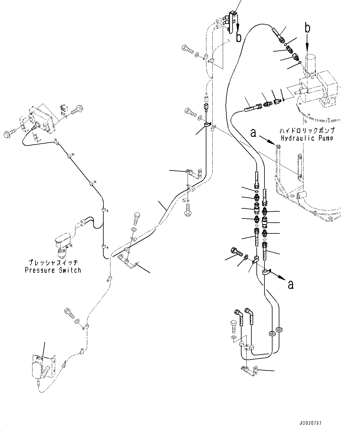 Wheel Loaders Komatsu / WA900-3E0 S/N 60078-UP(0000557C) / Remote Greasing System, Grease Pump Piping (#60078-)(J028002 : J4710-002002)