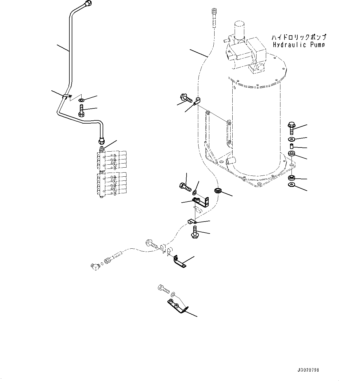 Wheel Loaders Komatsu / WA900-3E0 S/N 60078-UP(0000557C) / Remote Greasing System, Front Frame Injector Piping (1/2) (#60078-)(J028003 : J4710-002003)