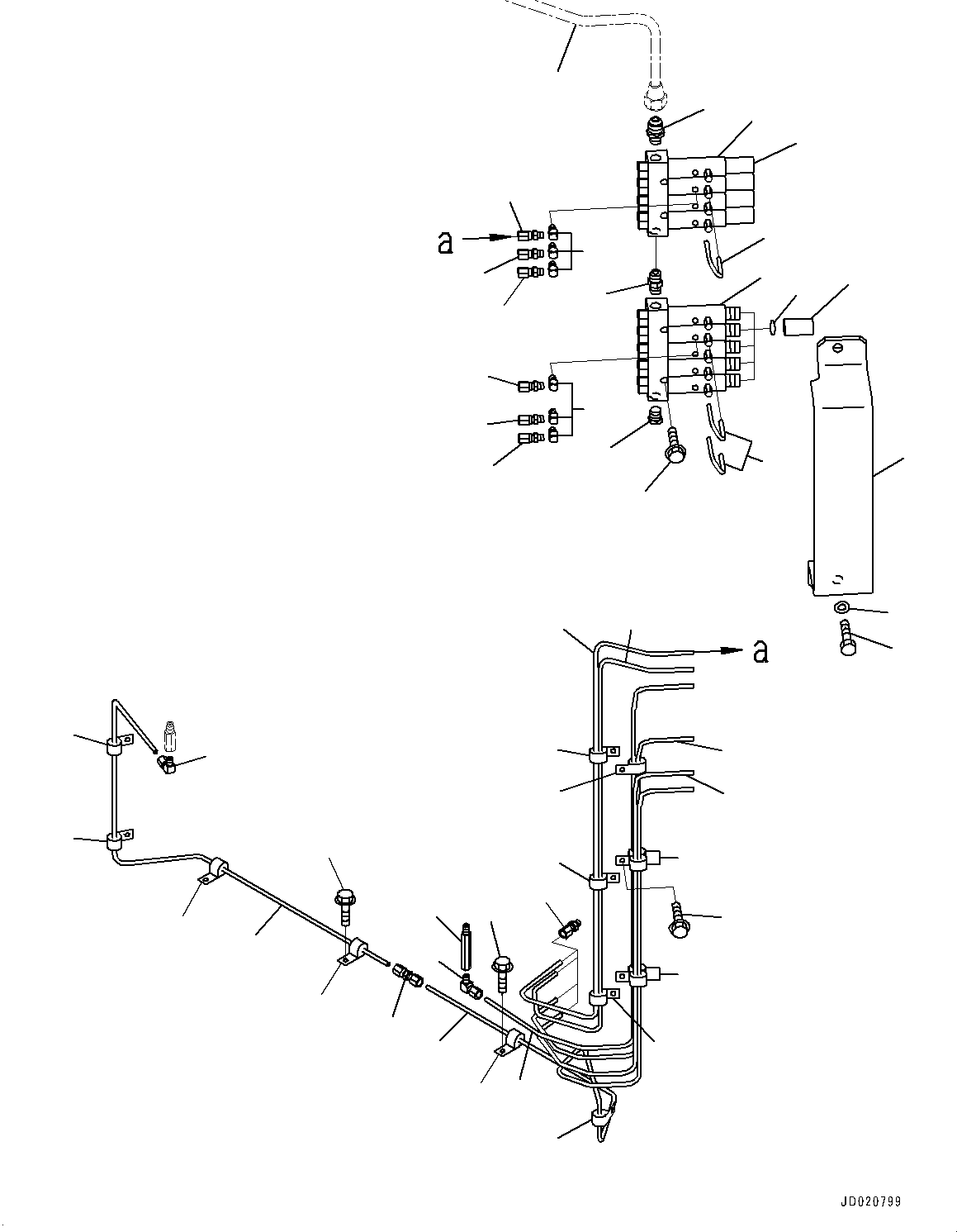 Wheel Loaders Komatsu / WA900-3E0 S/N 60078-UP(0000557C) / Remote Greasing System, Front Frame Injector Piping (2/2) (#60078-)(J028004 : J4710-002004)