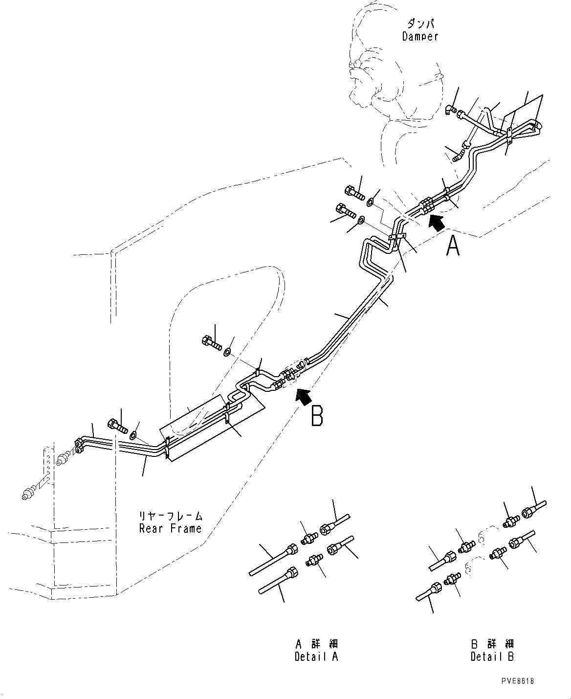 Wheel Loaders Komatsu / WA900-3E0 S/N 60078-UP(0000557C) / Remote Greasing System, Rear Piping (3/3) (#60078-)(J028010 : J4710-002010)