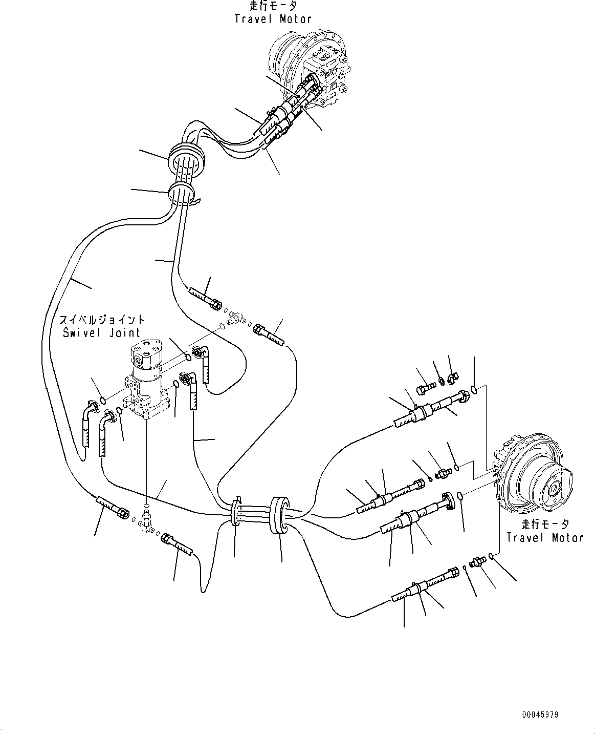 Excavators Komatsu / PC220-8 S/N 80377-UP(0000566C) / Travel Piping (#80377-)(P001001 : P1120-001001)