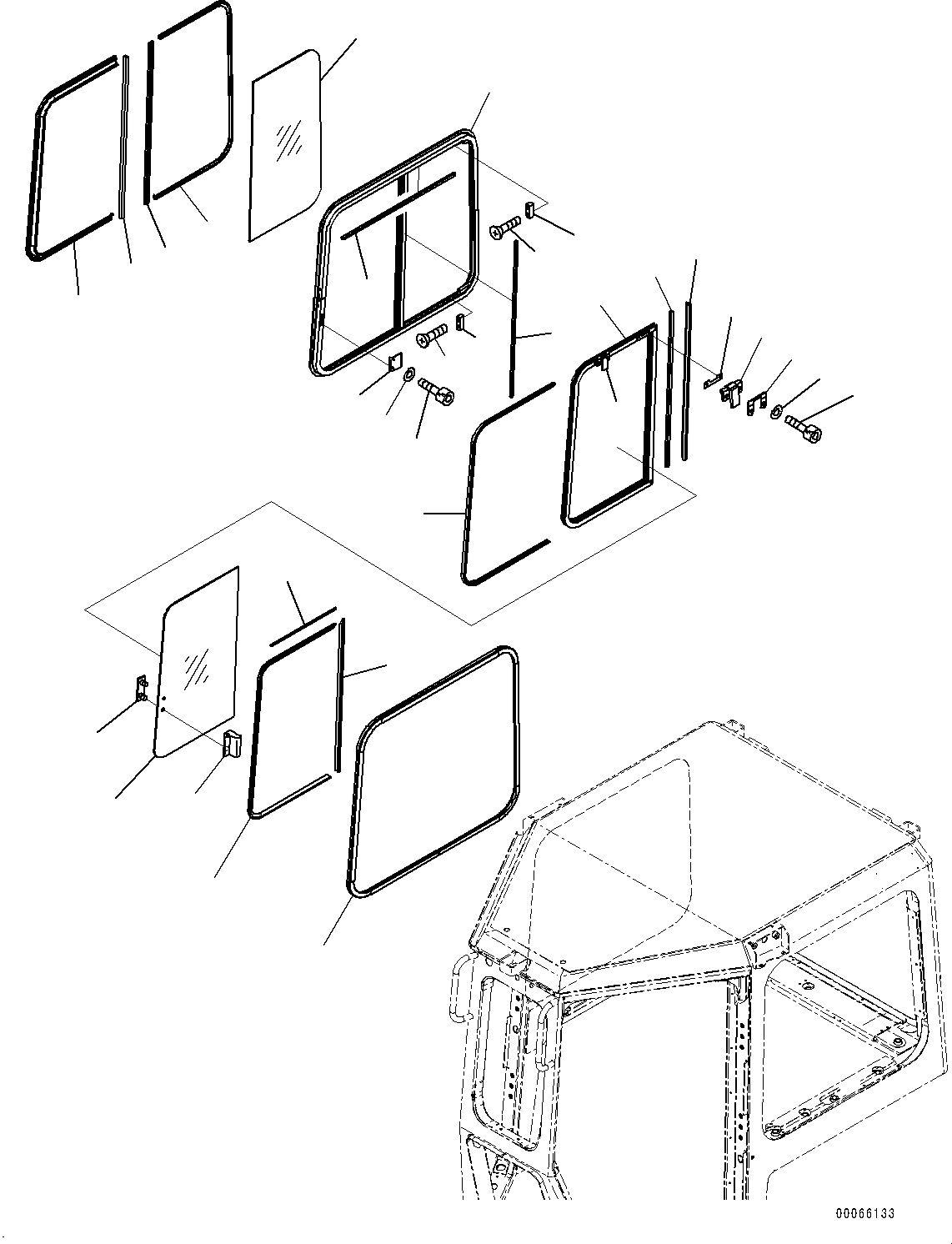 Bulldozers Komatsu / D85PX-15R S/N 20003-UP(0000568C) / Cab, Sash type Glass Window, R.H. (#20003-)(K014009 : K0210-005009)