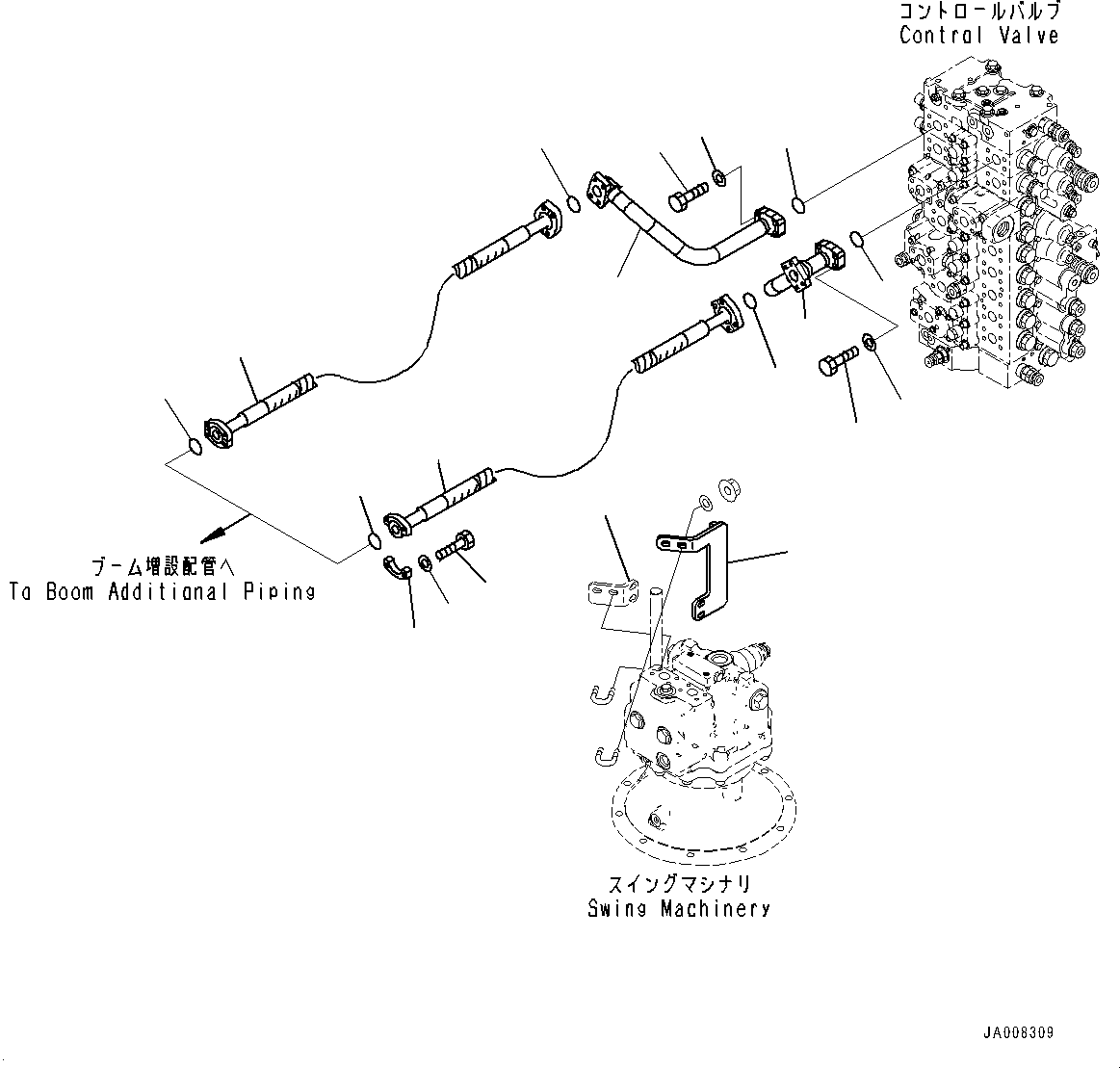 Excavators Komatsu / PC490LC-10 S/N 80001-UP(0000599C) / Fan Motor Piping (#80001-)(H022001 : H1350-001001)