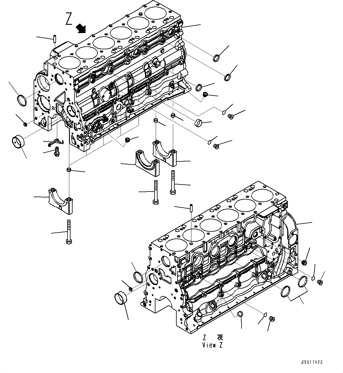 Komatsu parts book diagram for SAA6D107E-2B S/N 26600006-UP (For PC290LC-10): CYLINDER BLOCK (#26600005-)