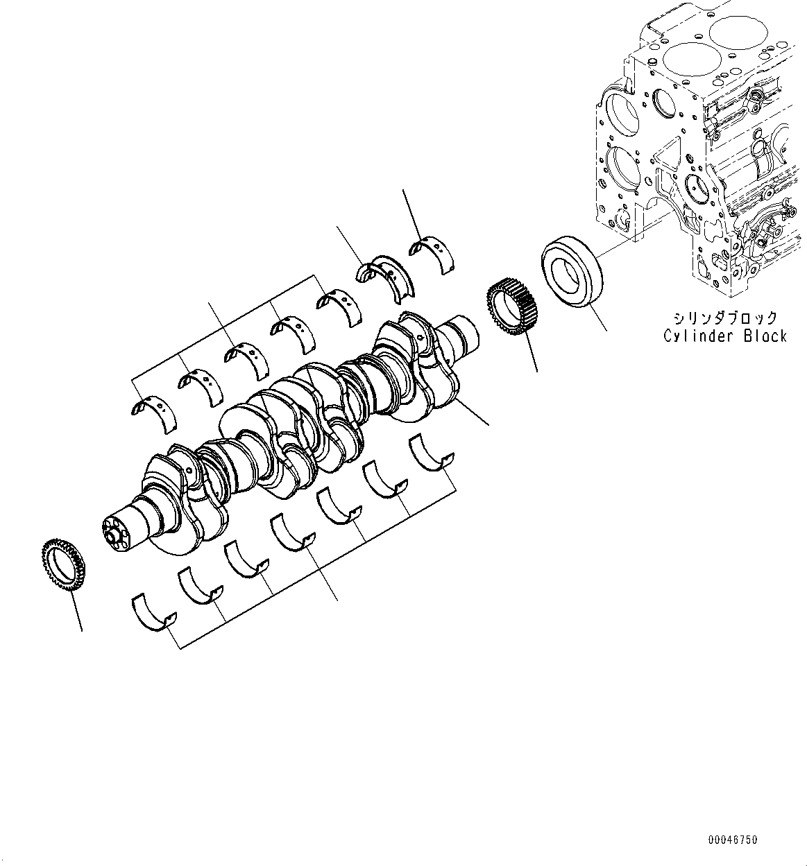 Komatsu parts book diagram for SAA6D107E-2B S/N 26600006-UP (For PC290LC-10): CRANKSHAFT (#26600005-)