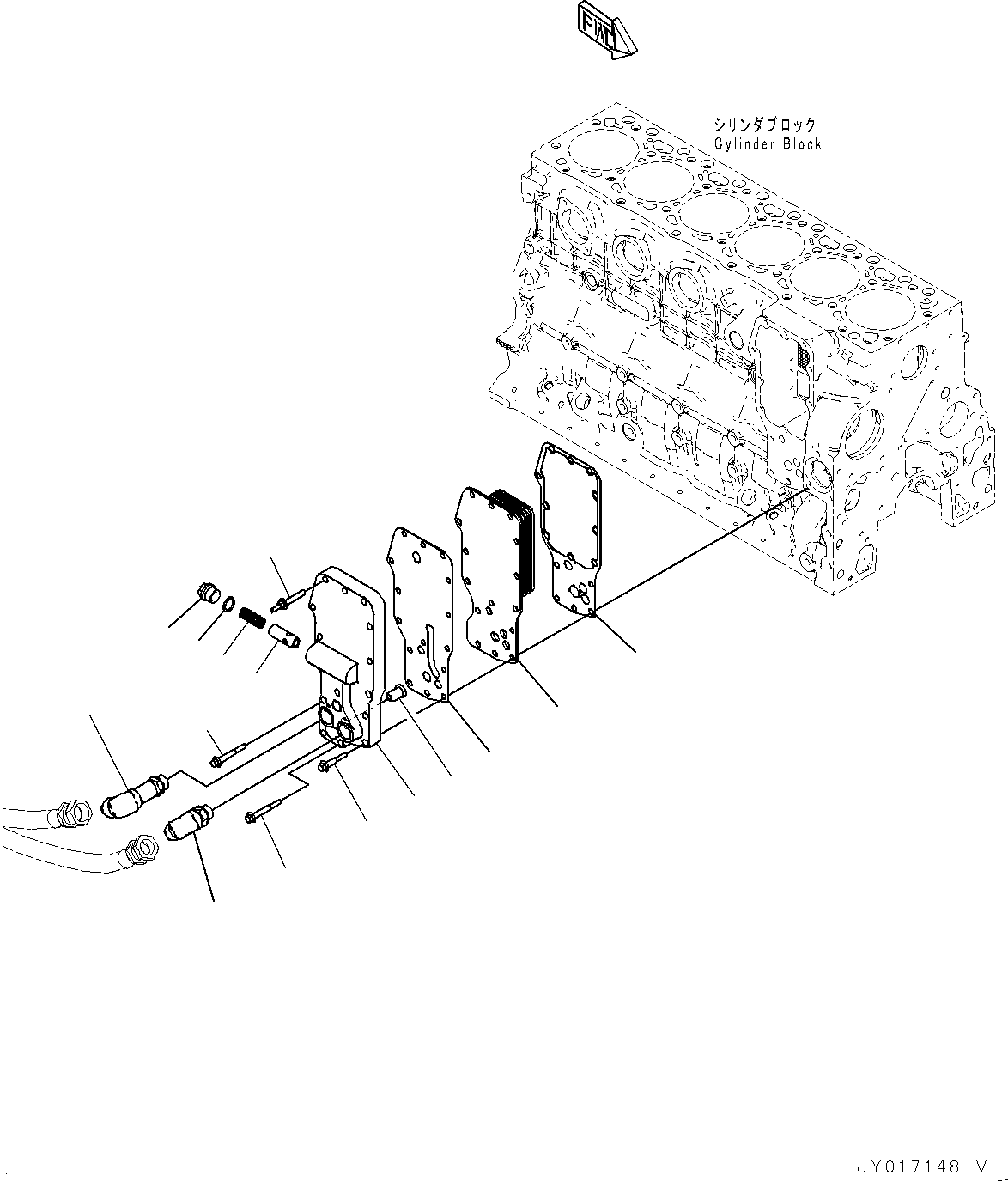 Komatsu parts book diagram for SAA6D107E-2B S/N 26600006-UP (For PC290LC-10): ENGINE OIL COOLER (#26600005-)