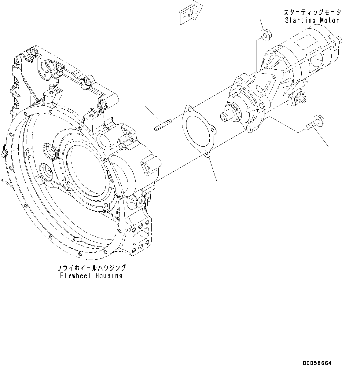 Komatsu parts book diagram for SAA6D107E-2B S/N 26600006-UP (For PC290LC-10): STARTING MOTOR MOUNTING (#26600005-)