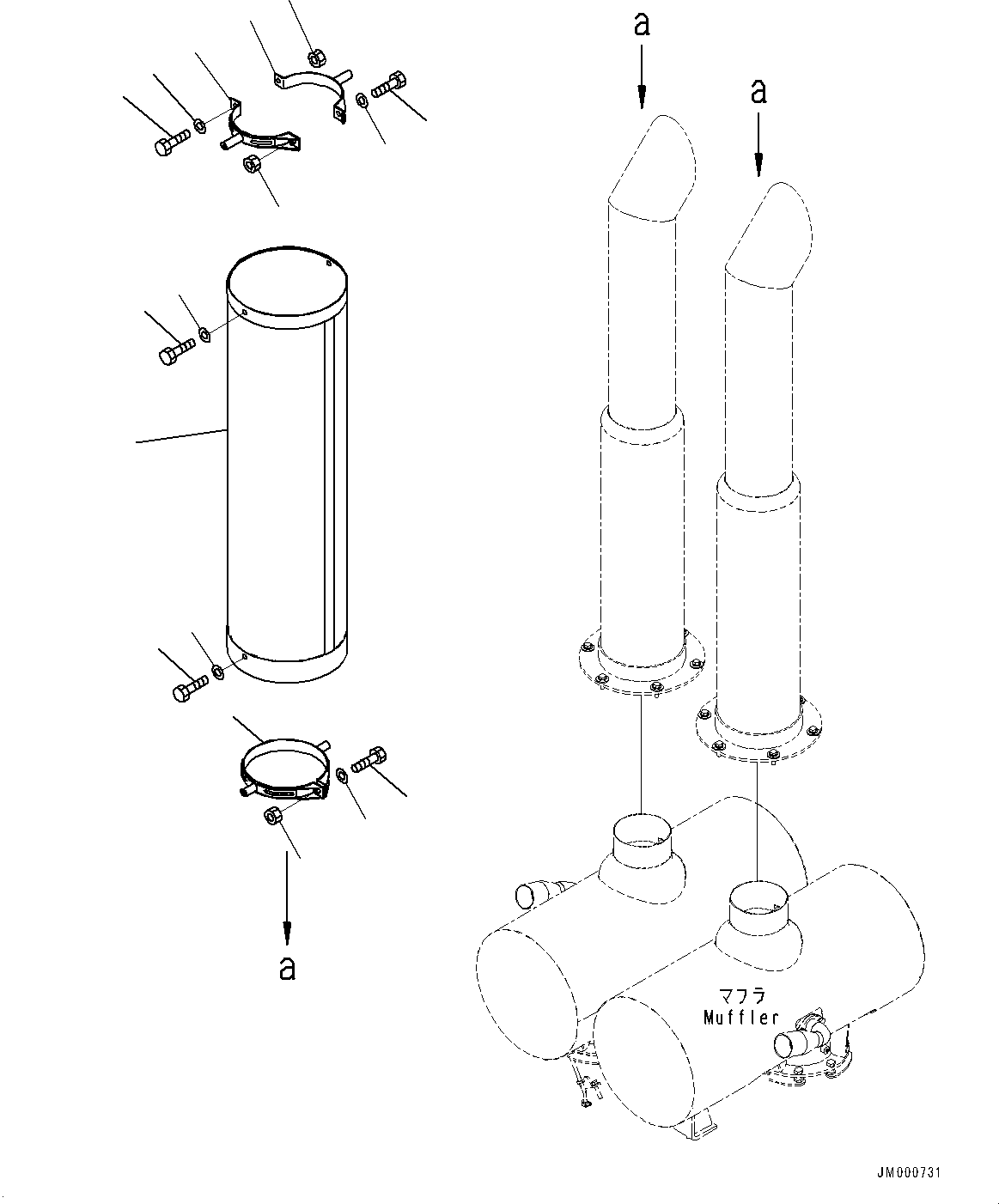 Wheel Loaders Komatsu / WA1200-6 S/N 60001-UP (Chassis only)(0000607C) / Exhaust Pipe, Cover (#60001-)(B004002 : B0300-001002)