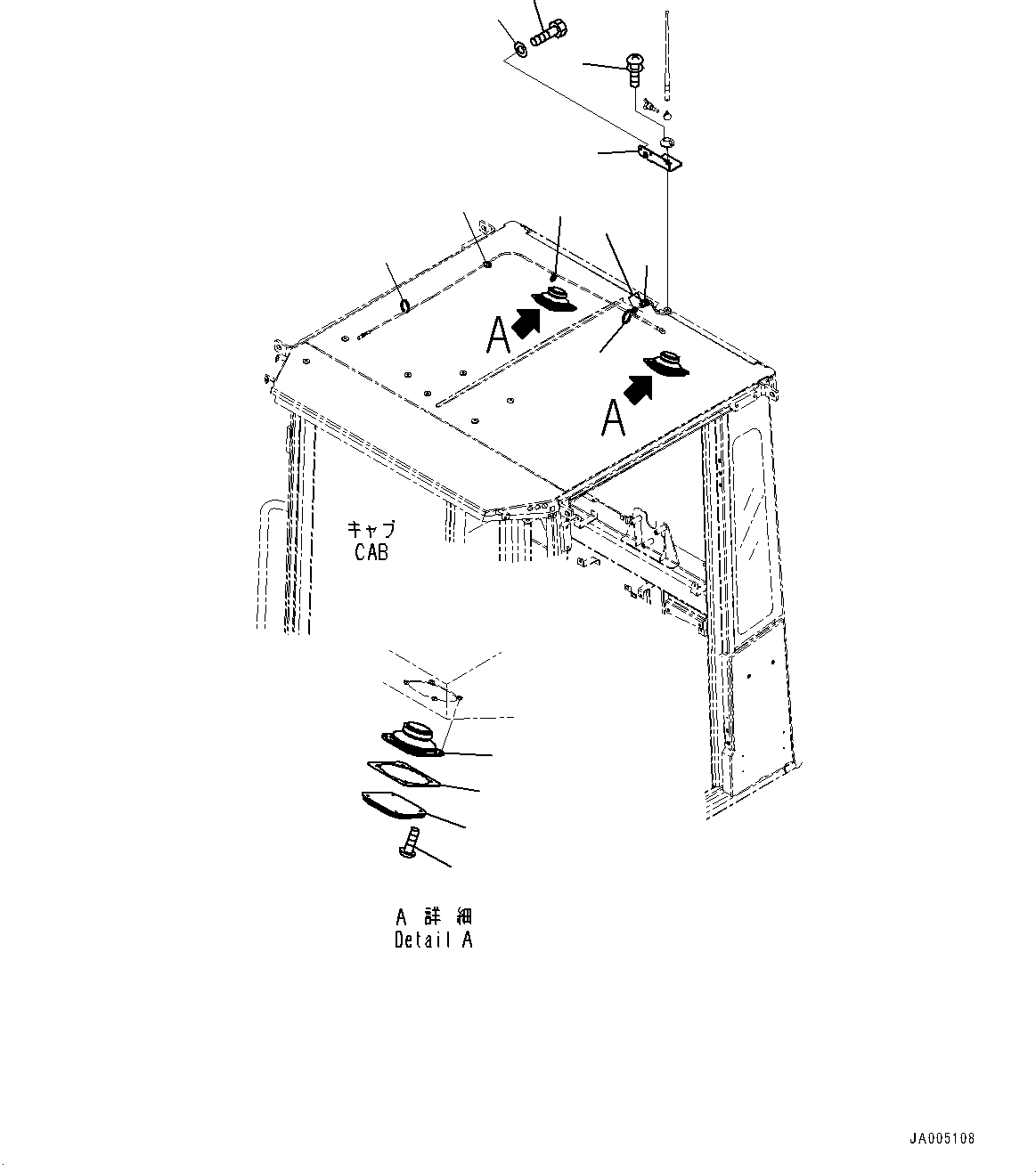 Wheel Loaders Komatsu / WA250PZ-6 S/N 75896-UP (FOR KAL (Chassis only))(0000610C) / ROPS Cab and Floor Frame Group, Rubber Antenna Mounting (#75896-)(K002009 : K0210-009009)