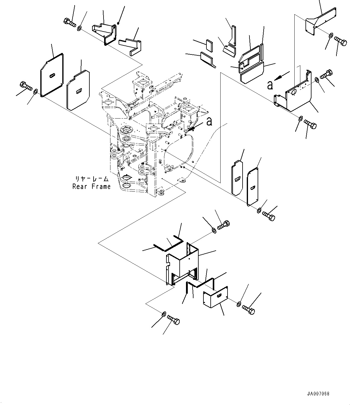 Wheel Loaders Komatsu / WA500-6 S/N 55425-UP (FOR KAL (Chassis only))(0000616C) / Articulate Lock Bar and Frame Cover, Side Cover (#55425-)(J003002 : J4190-007002)