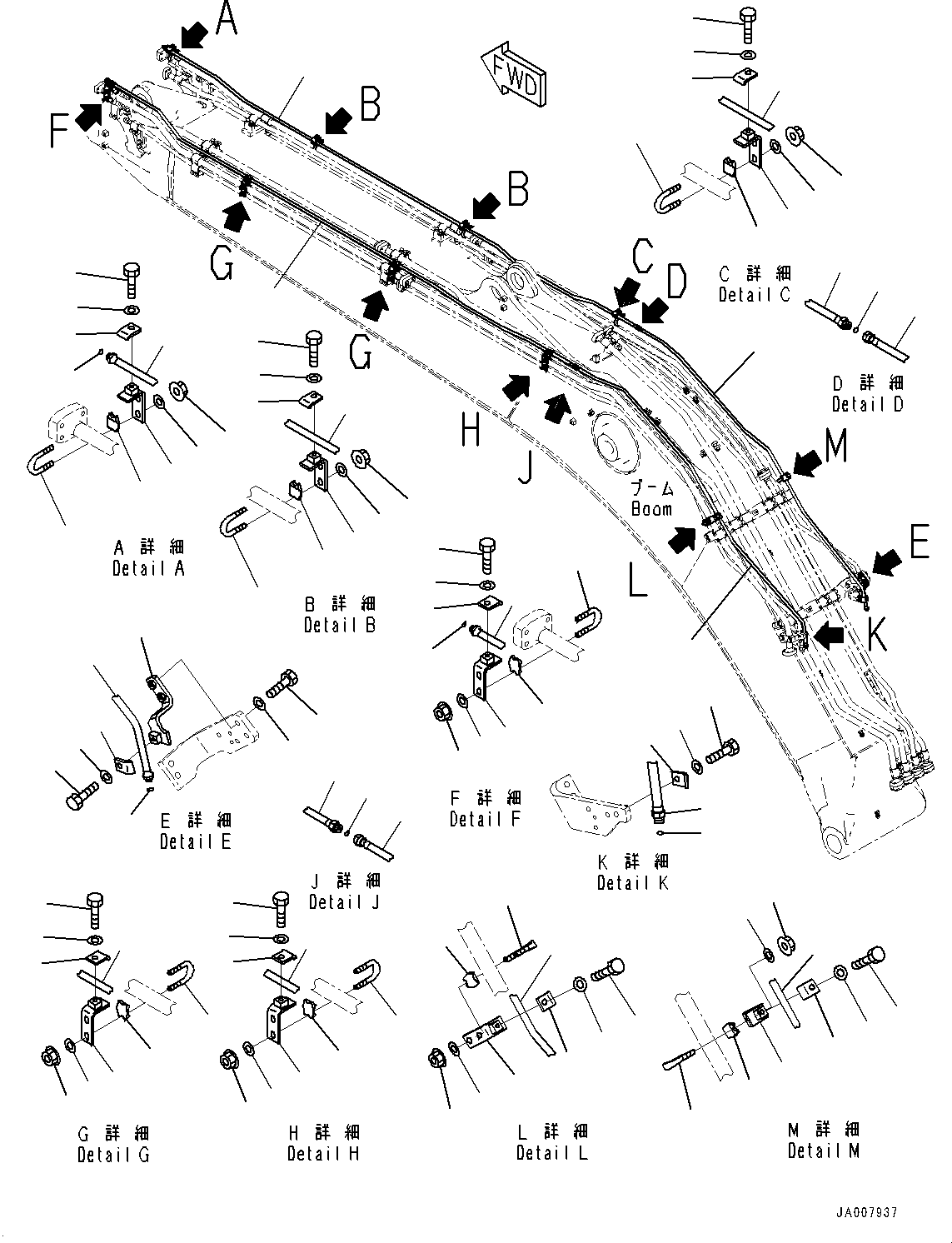 Excavators Komatsu / PC290LC-10 S/N 15001-UP(0000621U) / Boom, 6150mm Strengthened, 2-Attachment, Quick Coupler Piping(T003009 : T1110-003009)