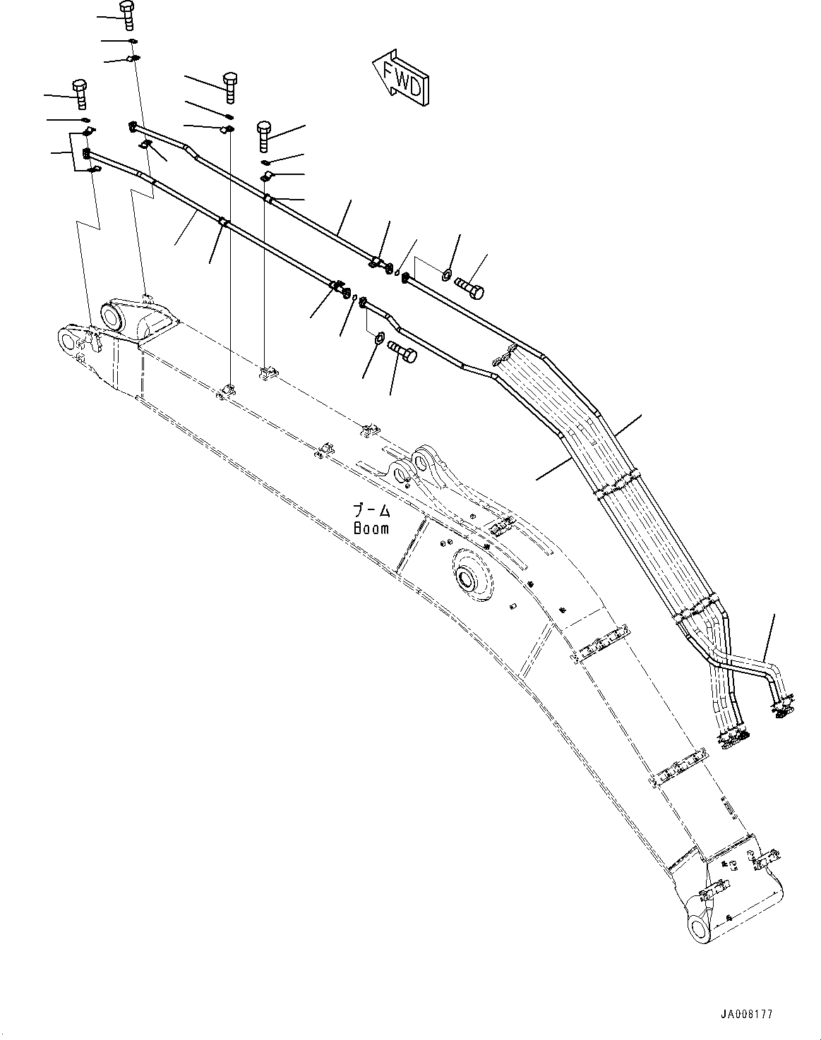 Excavators Komatsu / PC490-10 S/N 80001-UP(0000627U) / Boom, 7100mm, 2-Attachment, with Quick Coupler, KUK, Bucket Cylinder Piping(T006003 : T1110-006003)