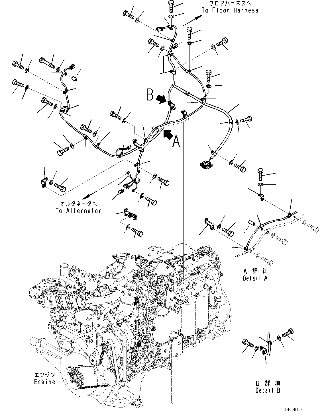 Bulldozers Komatsu / D155AX-7 S/N 90001-UP(0000628C) / Engine Wiring Harness, (3/3) (#90001-90002)(B004003 : B0500-001003)