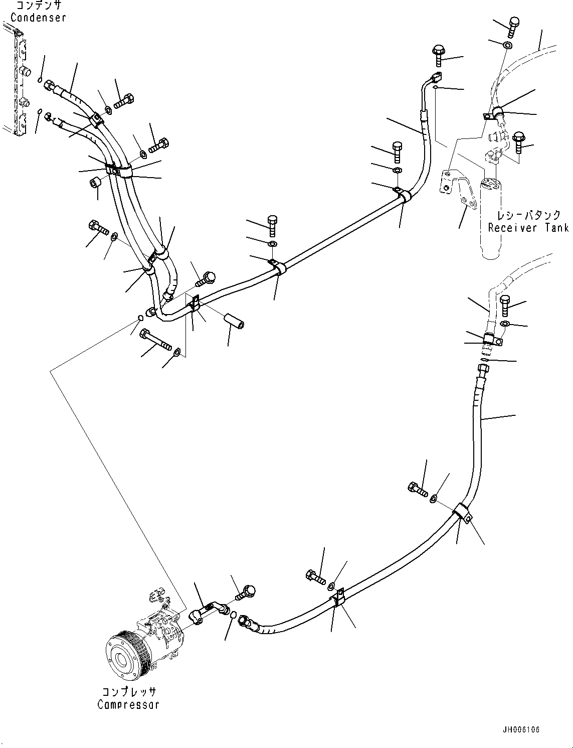 Bulldozers Komatsu / D155AX-7 S/N 90001-UP(0000628C) / Air Conditioner Compressor, Air Conditioner Piping (#90001-)(B007001 : B0710-001001)