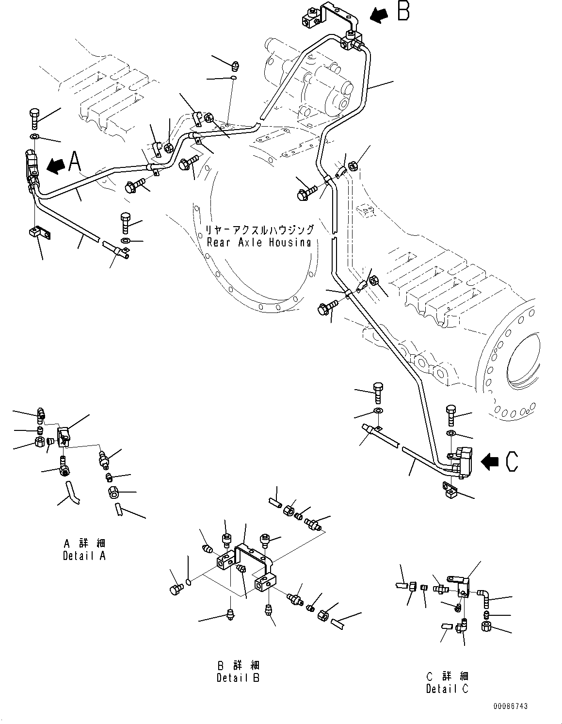 Dump Trucks Komatsu / HM400-2 S/N 2848-UP (KAL Spec.)(0000630C) / Rear Brake Oil Piping, Drain Piping (#2633-)(F016005 : F3465-002005)
