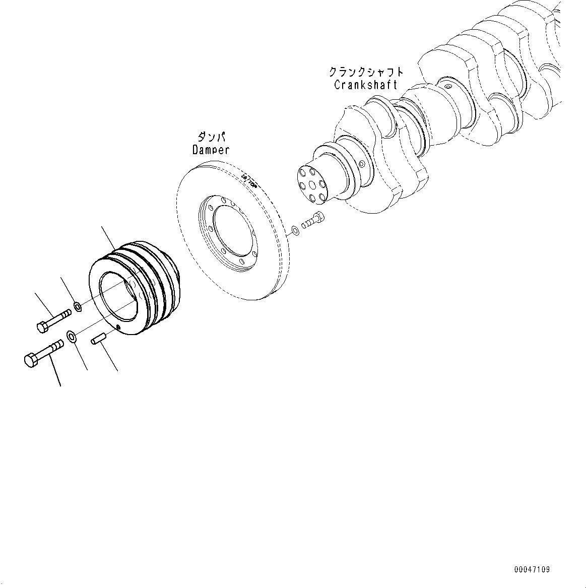 Komatsu parts book diagram for SAA6D125E-5HR S/N 660776-UP (For GD755-5R): CRANK PULLEY (#660776-)