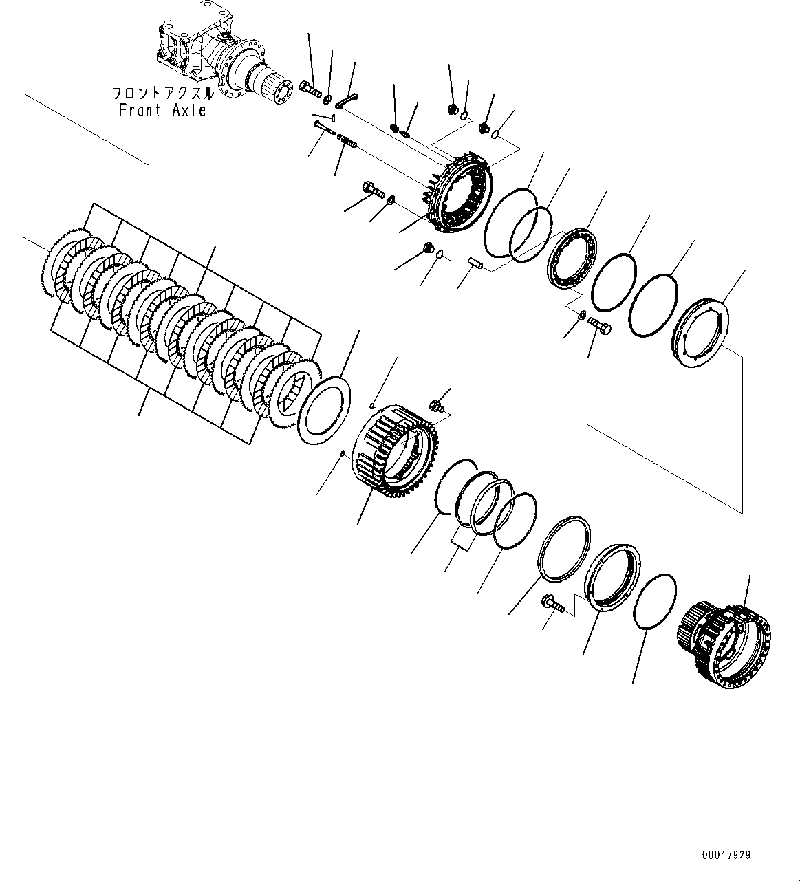 Wheel Loaders Komatsu / WA500-7 S/N 10001-UP(0000636H) / Front Axle, with Limited Slip Differential, Final Drive L.H. (1/3)(F004001 : F4400-002001)