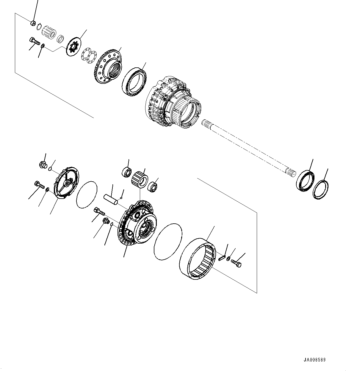 Wheel Loaders Komatsu / WA500-7 S/N 10001-UP(0000636H) / Front Axle, with Limited Slip Differential, Final Drive R.H. (2/3)(F004005 : F4400-002005)