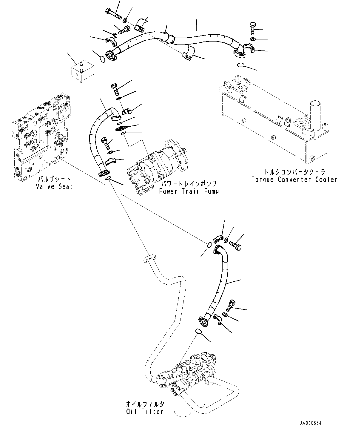 Wheel Loaders Komatsu / WA500-7 S/N 10001-UP(0000636H) / Torque Converter and Transmission Oil Piping, Torque Converter Cooler Piping (1/2)(F007005 : F4700-001005)