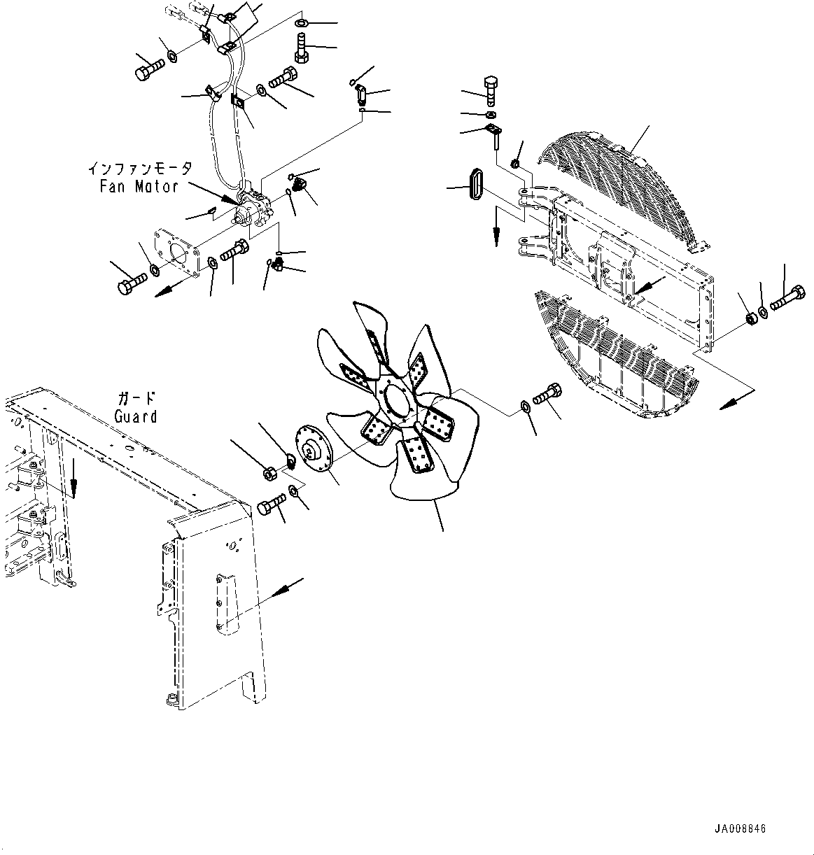 Wheel Loaders Komatsu / WA500-7 S/N 10001-UP(0000636H) / Hood Door, Fan and Fan Motor Related Parts(M001014 : M4110-001014)