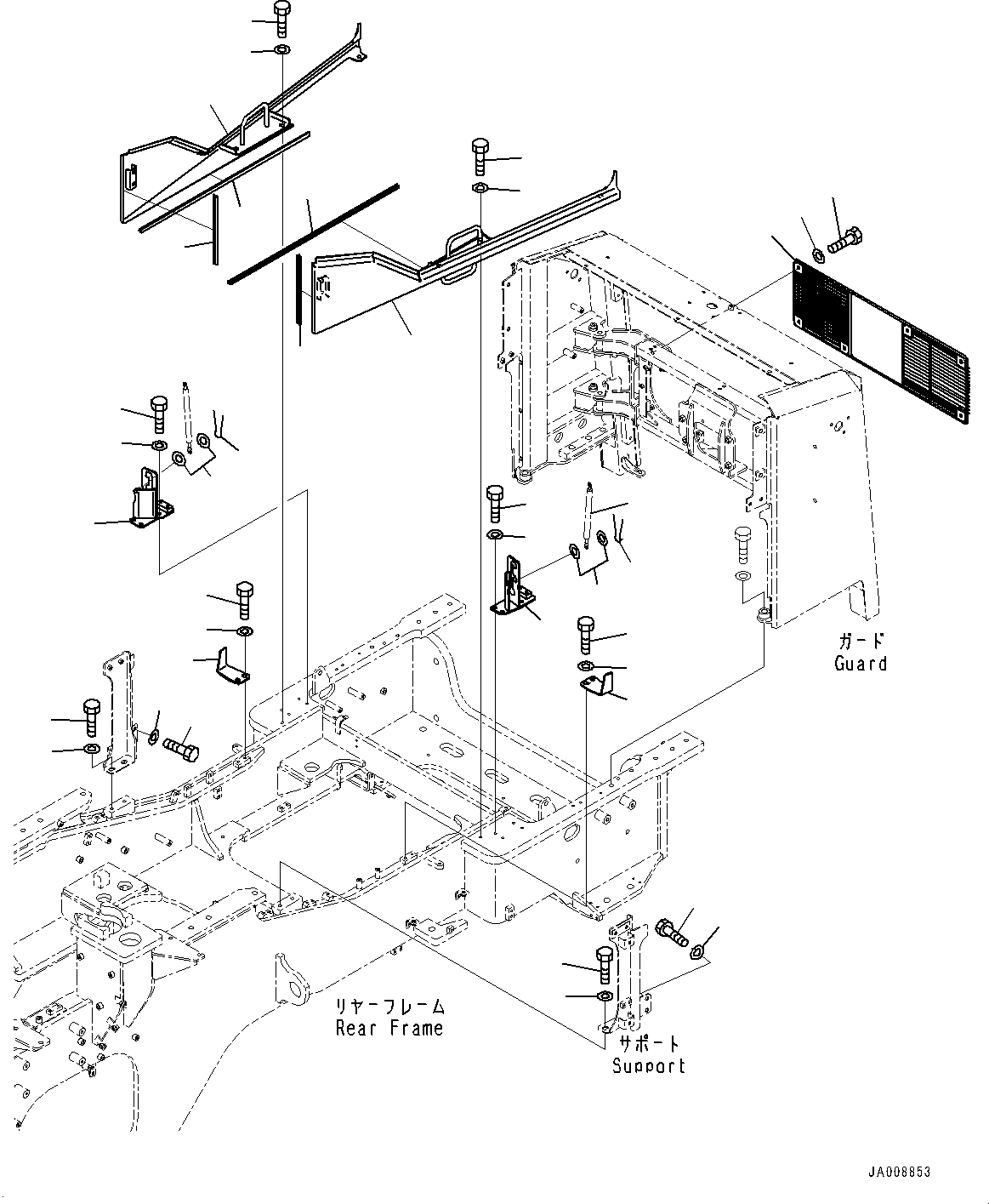 Wheel Loaders Komatsu / WA500-7 S/N 10001-UP(0000636H) / Hood Door, Door Mounting(M001021 : M4110-001021)