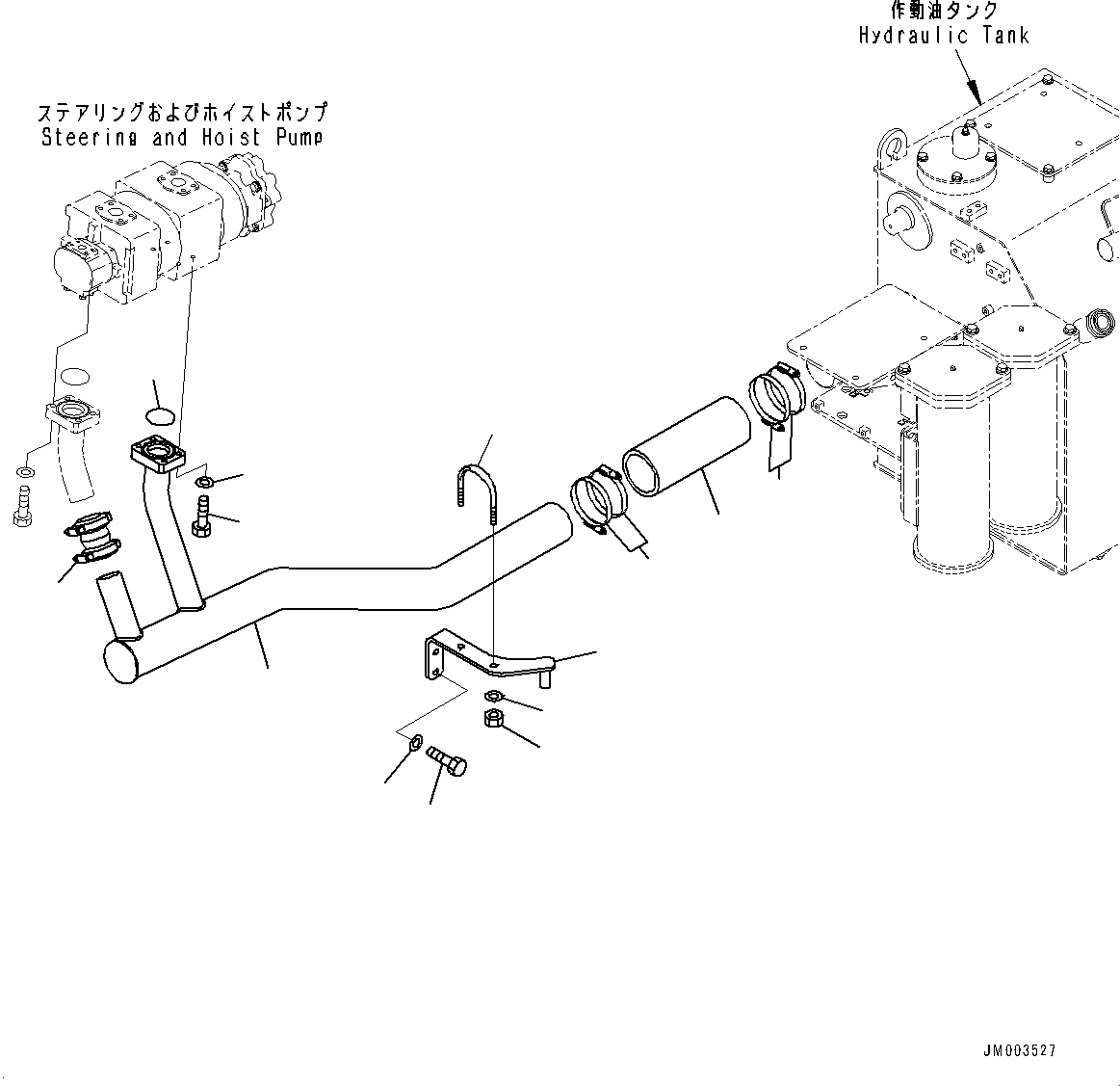 Dump Trucks Komatsu / HD785-7 S/N 30001-UP (KAL Spec.)(0000643C) / Steering and Hoist Hydraulic Piping, Pump Suction (#30001-)(H004011 : H3410-025011)