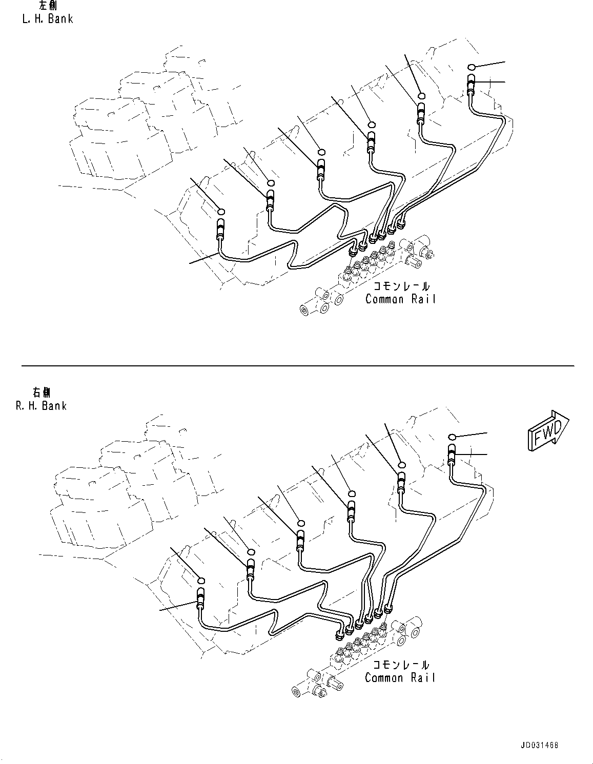 Engines Komatsu / SAA12V140E-3B S/N 505077-UP (For HD785-7/HD785AT-7)(0000644C) / Fuel Supply Pump Piping, Common Rail - Injector (#505077-)(D012001 : A4050-002001)